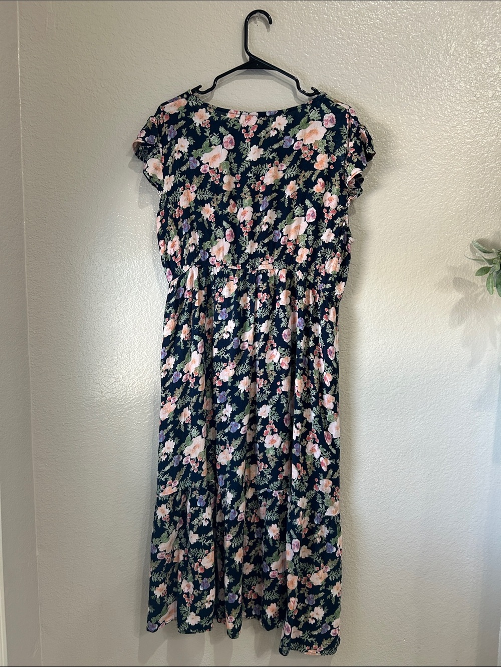 Studio West Women’s Navy Midi Dress Pink Floral Print Sz XL Ruffle Summer TC0013 - Picture 7 of 7